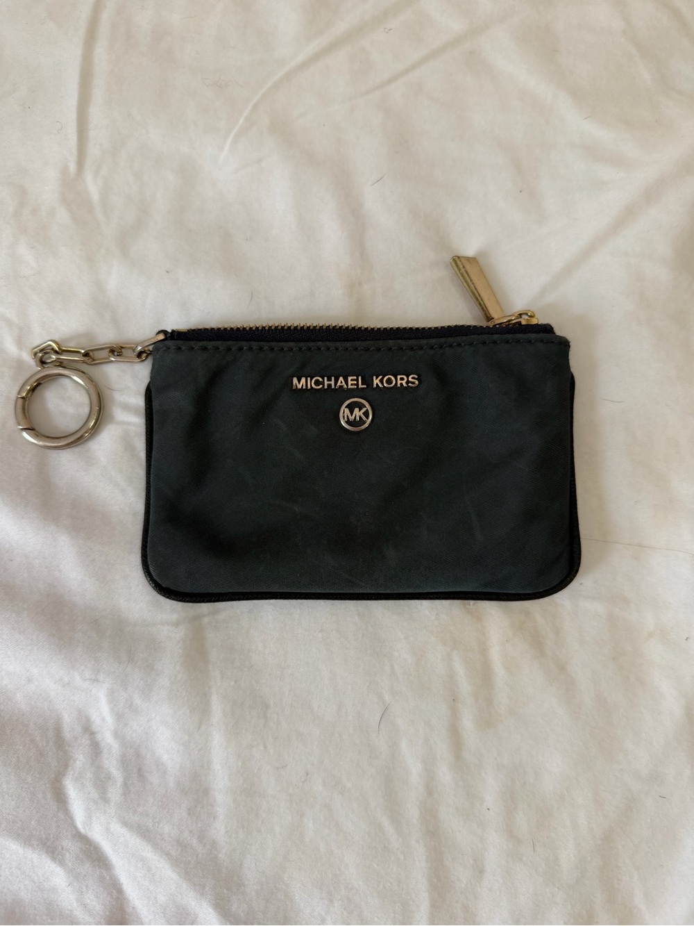 Michael Kors Black and Gold Zip Key Ring Pouch